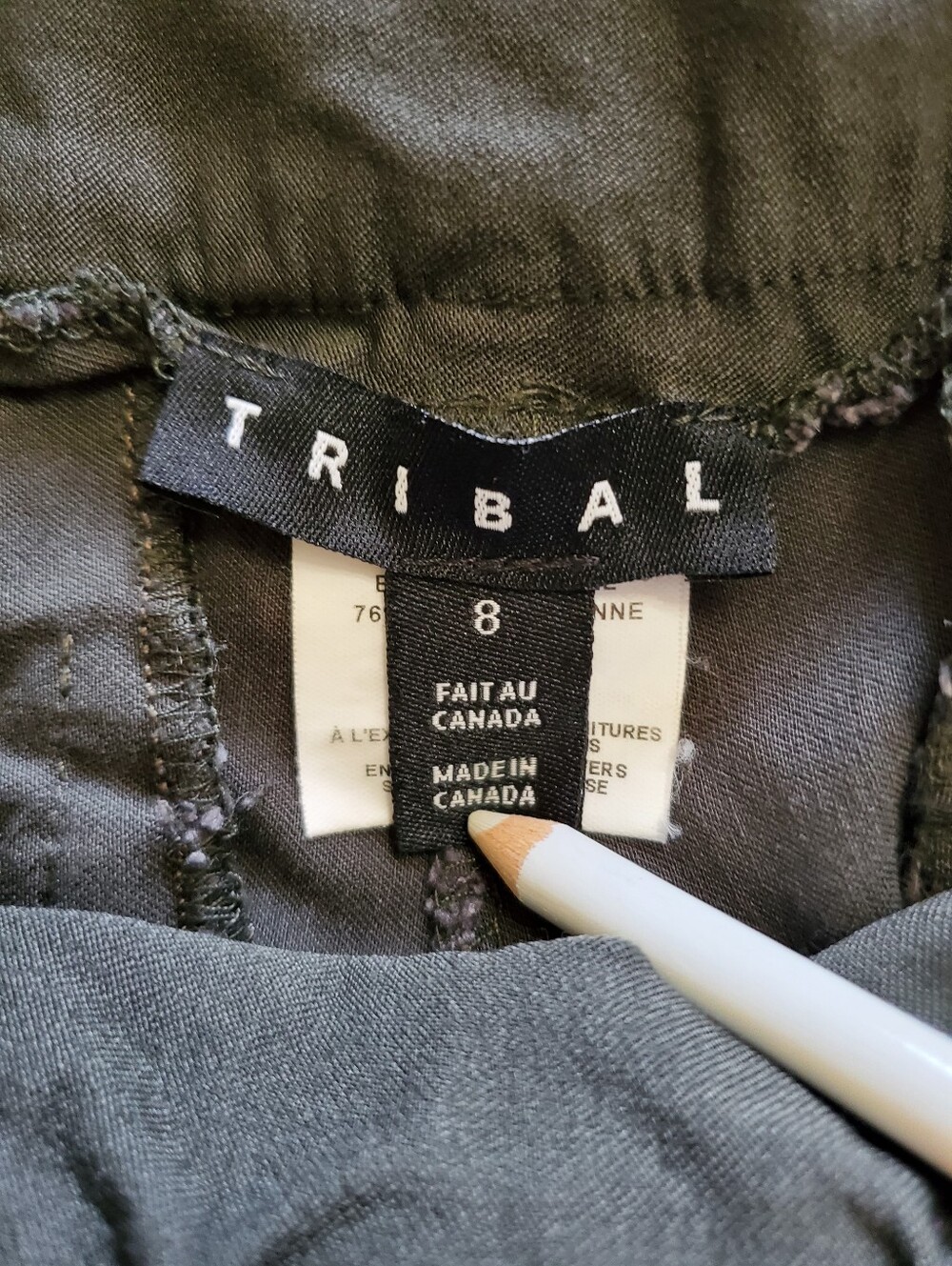 Tribal Olive Green Stretch Pull On Straight Leg Cuffed Ankle Dress Pants Cropped - Picture 2 of 13